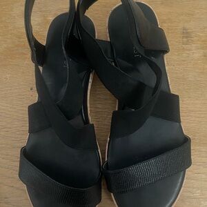 Nine West Black Elastic Strap Slingback Sandals